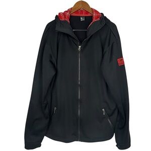 BonFire Snowboard Co Black & Red Plaid Lined Hood Lightweight Full Zip Hoodie XL